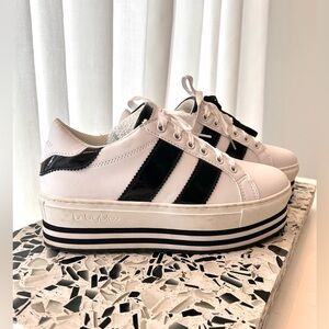 Byblos Women's Black and White Striped Platform Sneakers